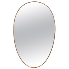 Vintage Midcentury Egg-Shaped Italian Wall Mirror with Brass Frame, circa 1950s