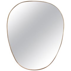 Midcentury Egg-Shaped Italian Wall Mirror with Brass Frame 
circa 1950s
