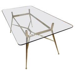 glass dining table with brass legs Midcentury Elegant Glass and Brass Dining Table
