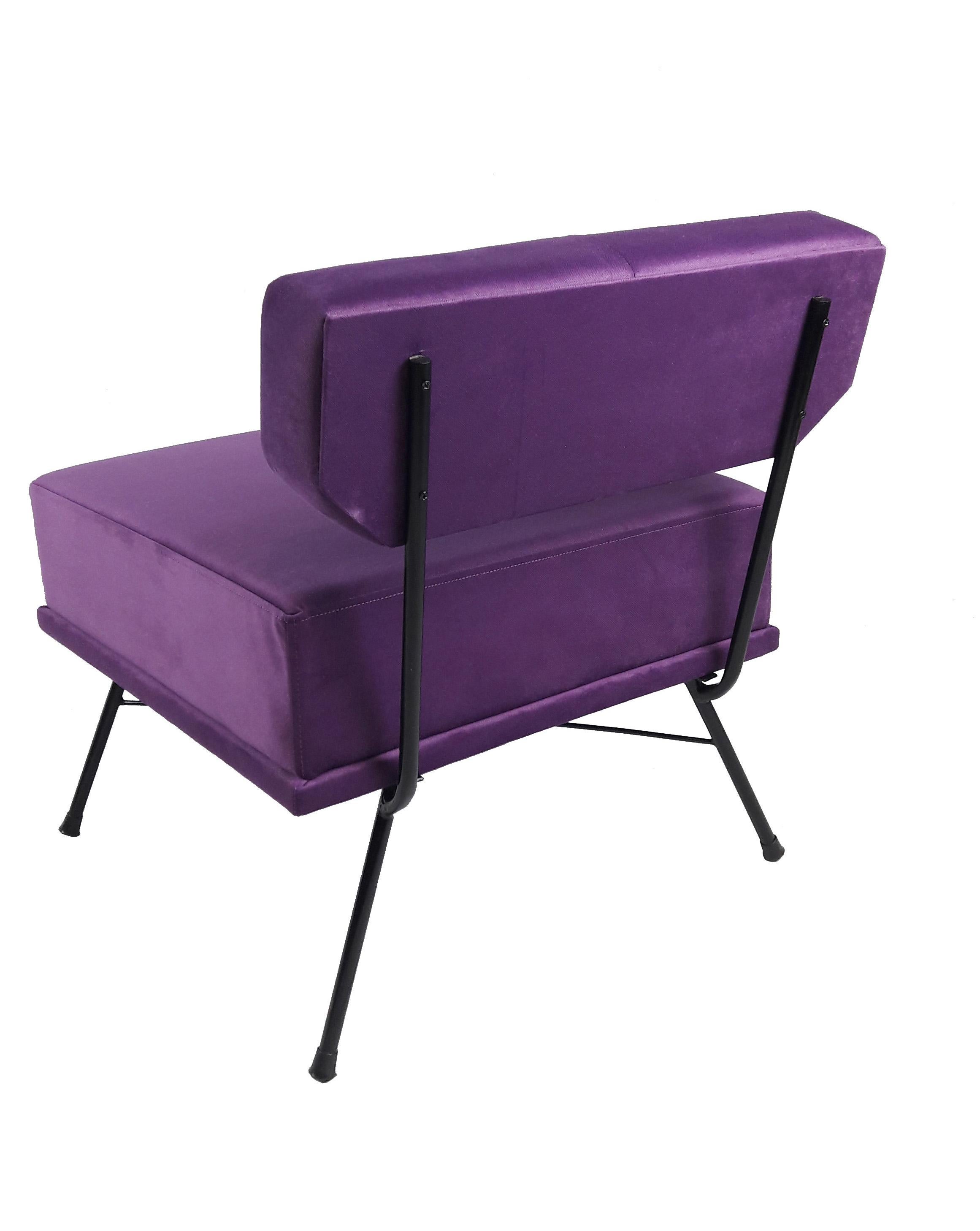 Enameled Midcentury Elettra's Style Italian Violet Armchair, 1950s For Sale