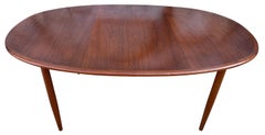Midcentury Elliptical Large Oval Danish Teak Expandable Dining Table '3' Leaves