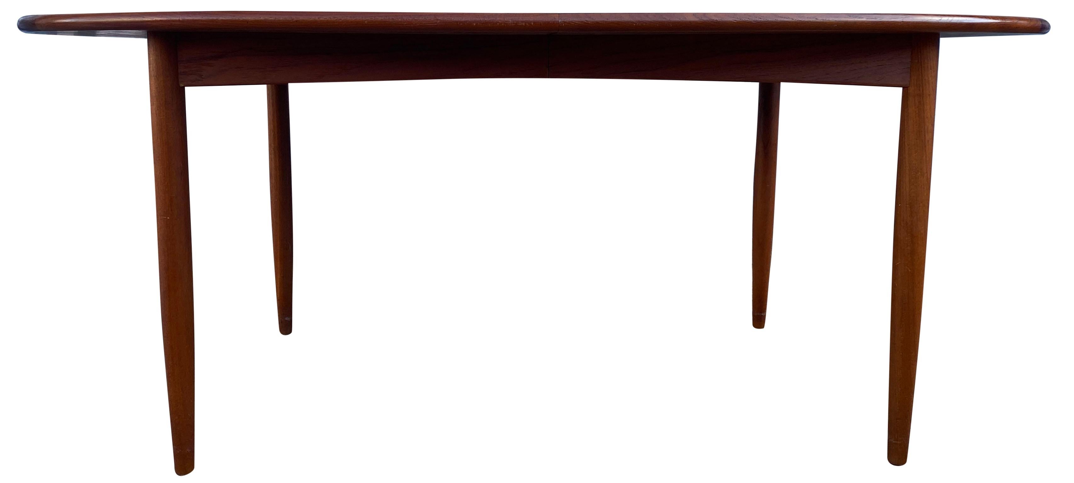 Mid-Century Modern Midcentury Elliptical Large Oval Danish Teak Expandable Dining Table '3' Leaves