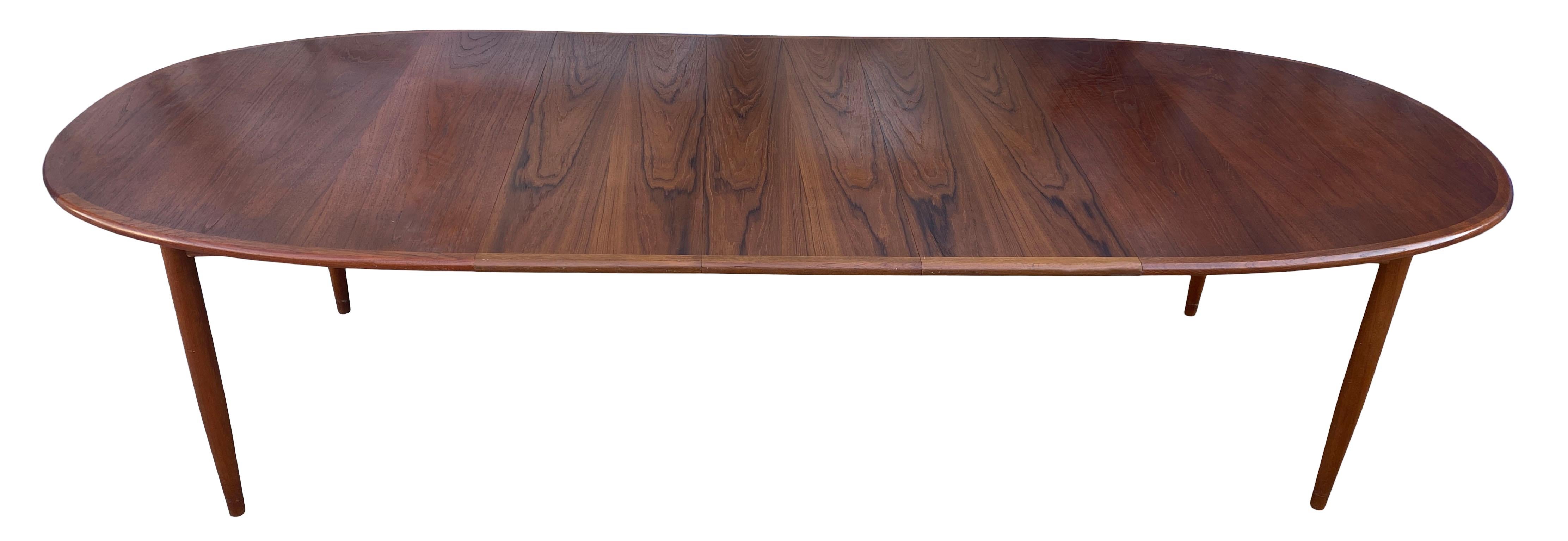 Mid-20th Century Midcentury Elliptical Large Oval Danish Teak Expandable Dining Table '3' Leaves