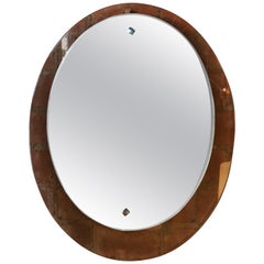 Midcentury Elliptical Mirror with Orange Minimal Frame Glass, Italy, 1950s