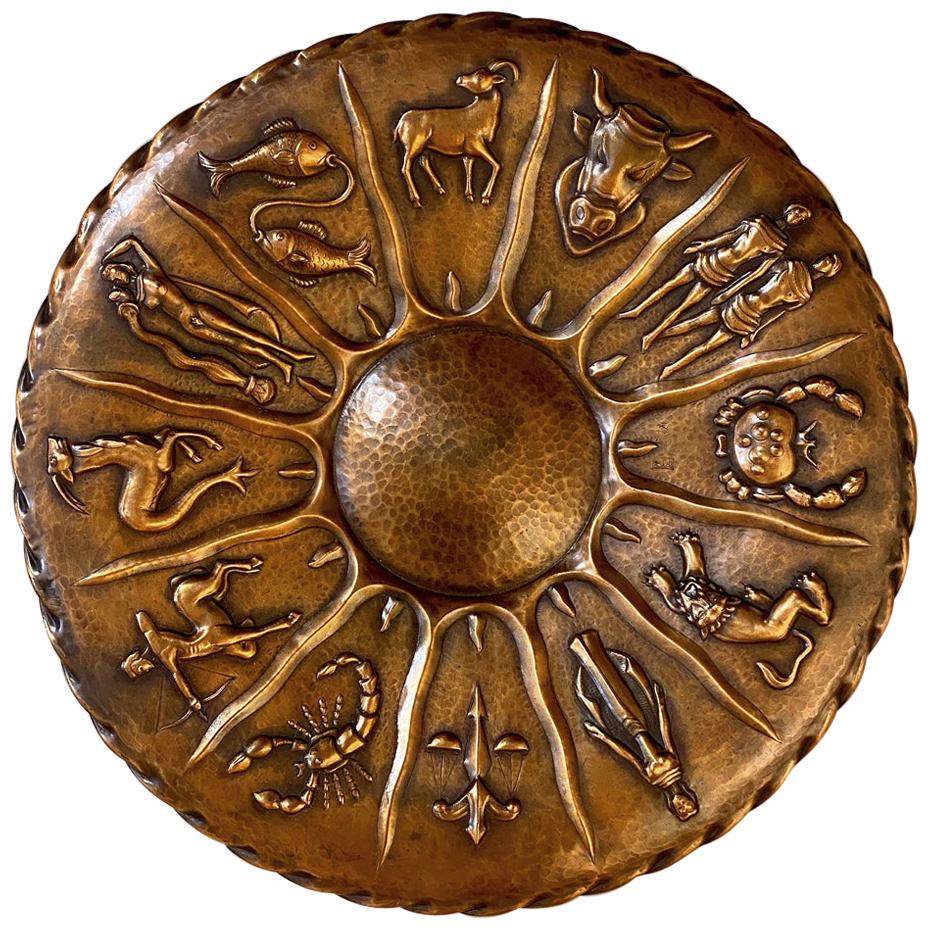 Midcentury Embossed Copper Zodiac Plaque