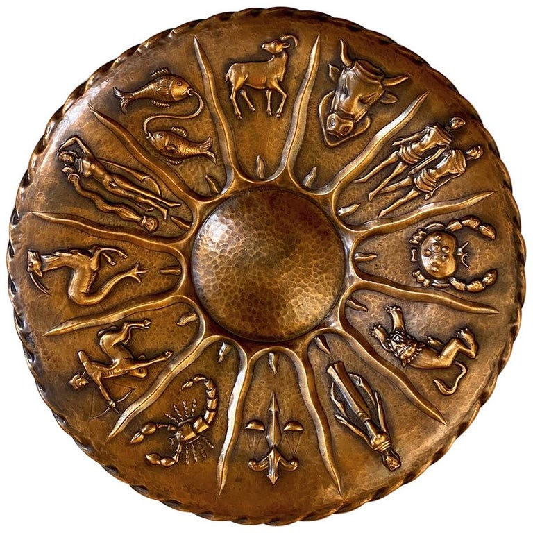 Midcentury Embossed Copper Zodiac Plaque at 1stDibs