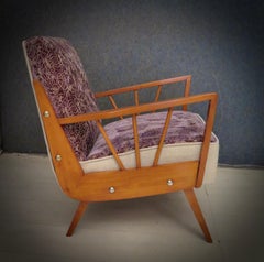 Poltrone da club italiane di metà secolo in Wood Wood e velluto ricamato, 1950