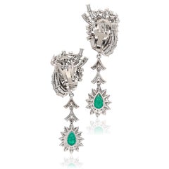 Midcentury Emerald and Diamond Earrings