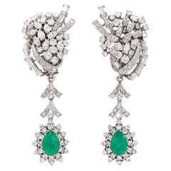 Midcentury Emerald and Diamond Earrings