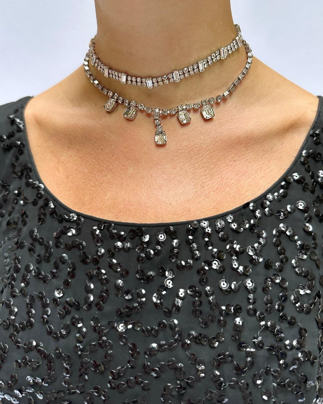 Midcentury Emerald-Cut Diamanté Choker In Excellent Condition In New York, NY