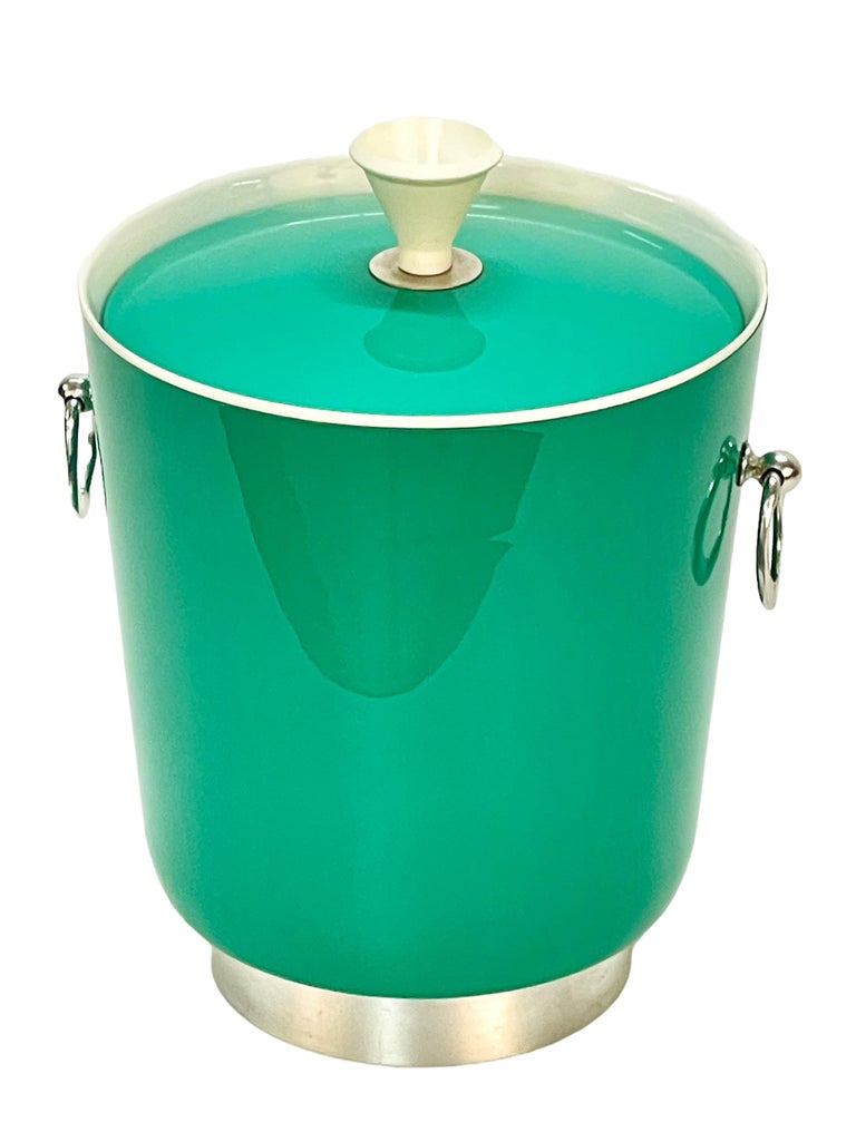 MidCentury Emerald Green Plastic Italian Ice Bucket with Aluminium