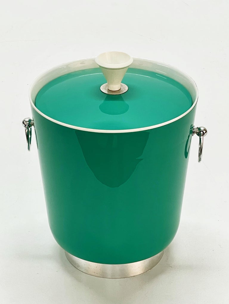 MidCentury Emerald Green Plastic Italian Ice Bucket with Aluminium