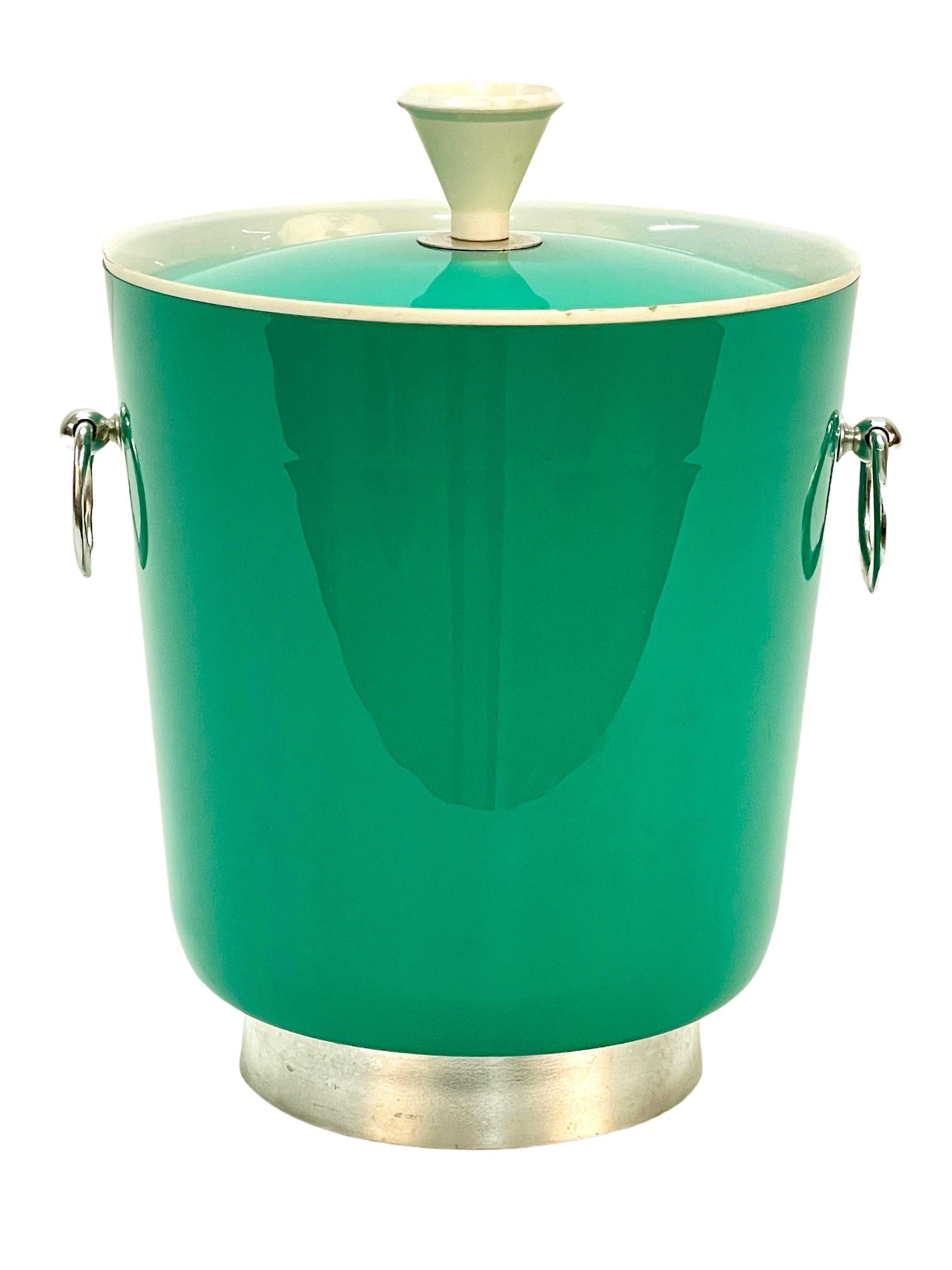 MidCentury Emerald Green Plastic Italian Ice Bucket with Aluminium Handles 1960s 1