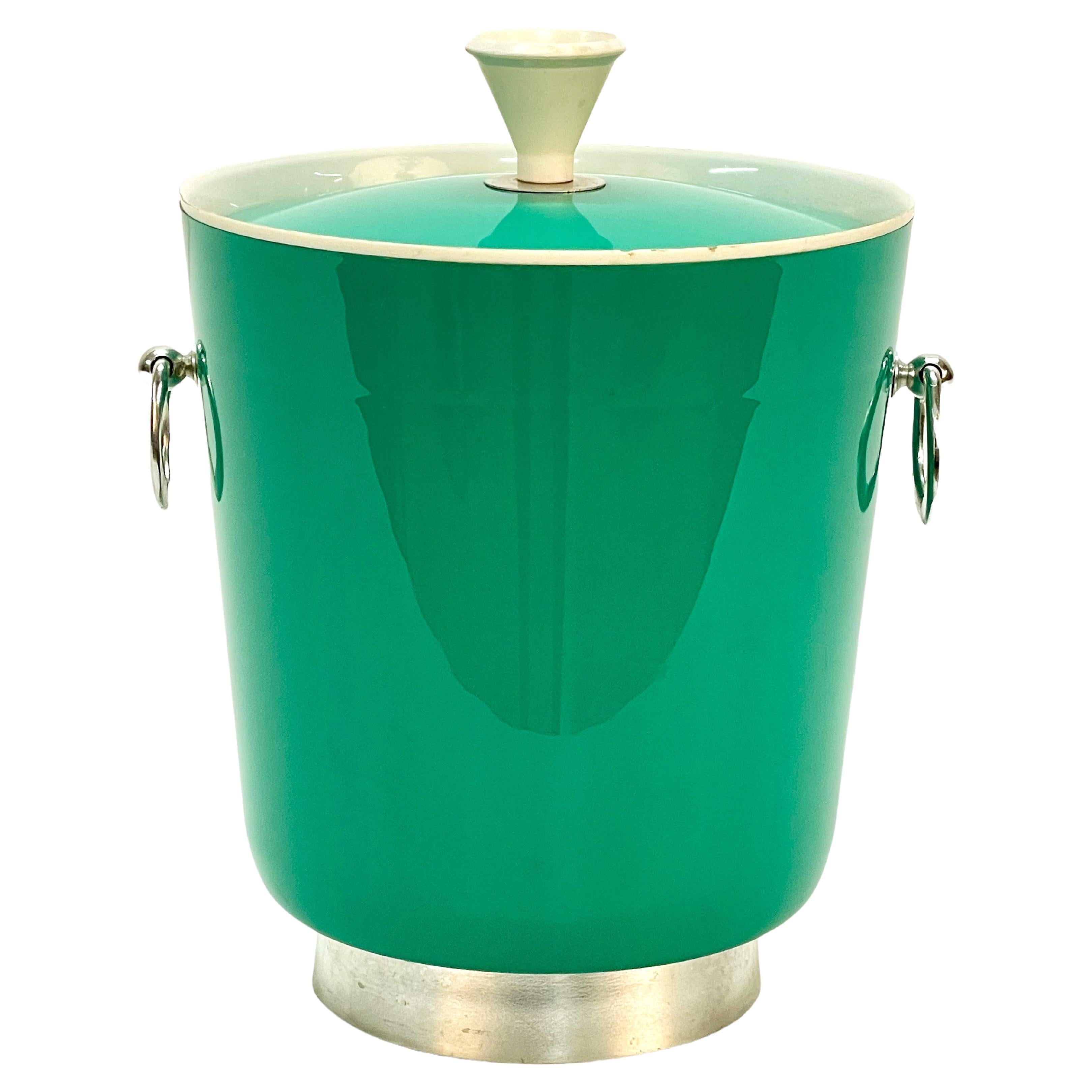 MidCentury Emerald Green Plastic Italian Ice Bucket with Aluminium Handles 1960s