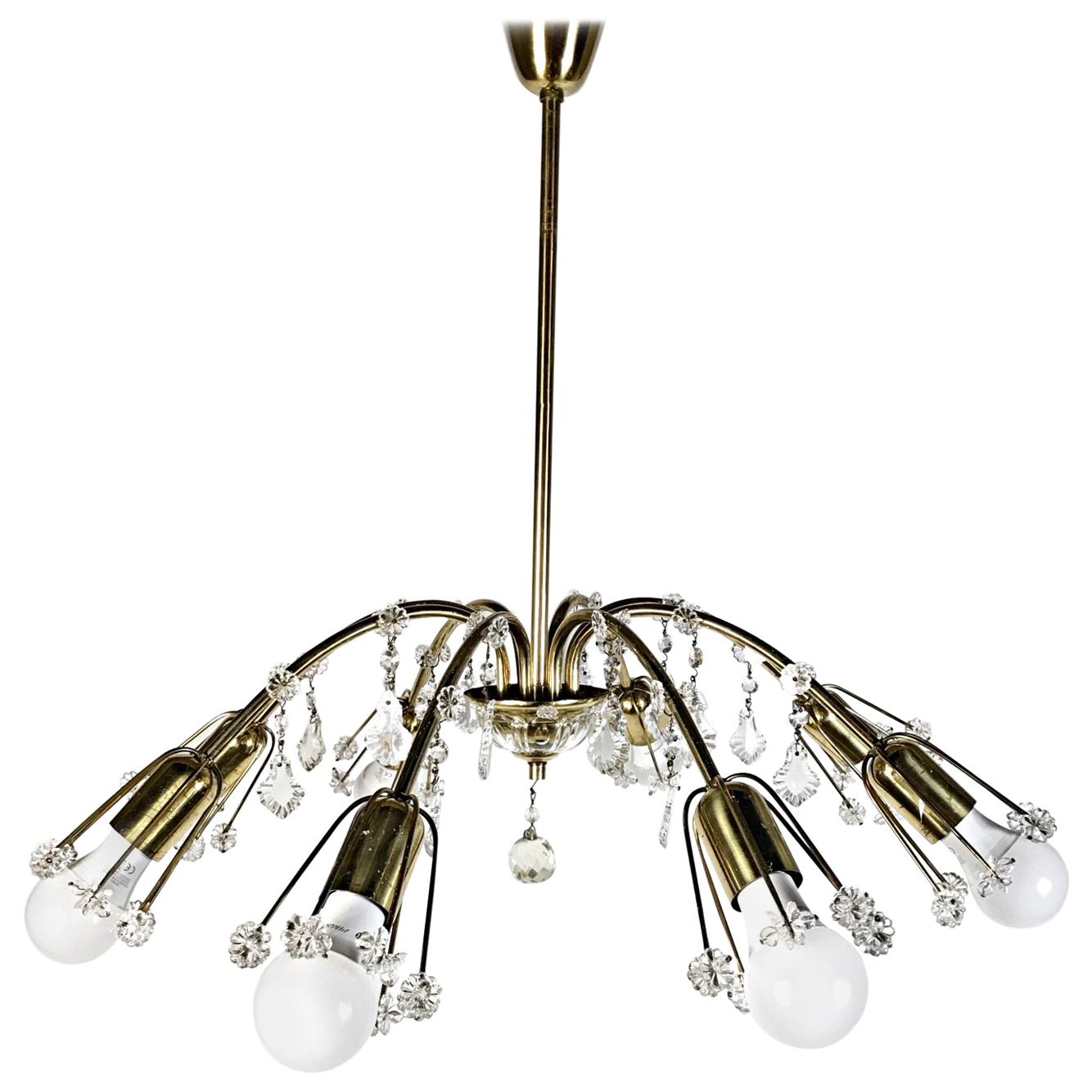 Midcentury Emil Stejnar 8-Arm Snowflake Chandelier, Rupert Nikoll, 1950, Austria