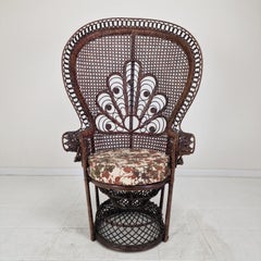Midcentury Emmanuelle or Peacock Rattan and Wicker Chair, Italy 1960s
