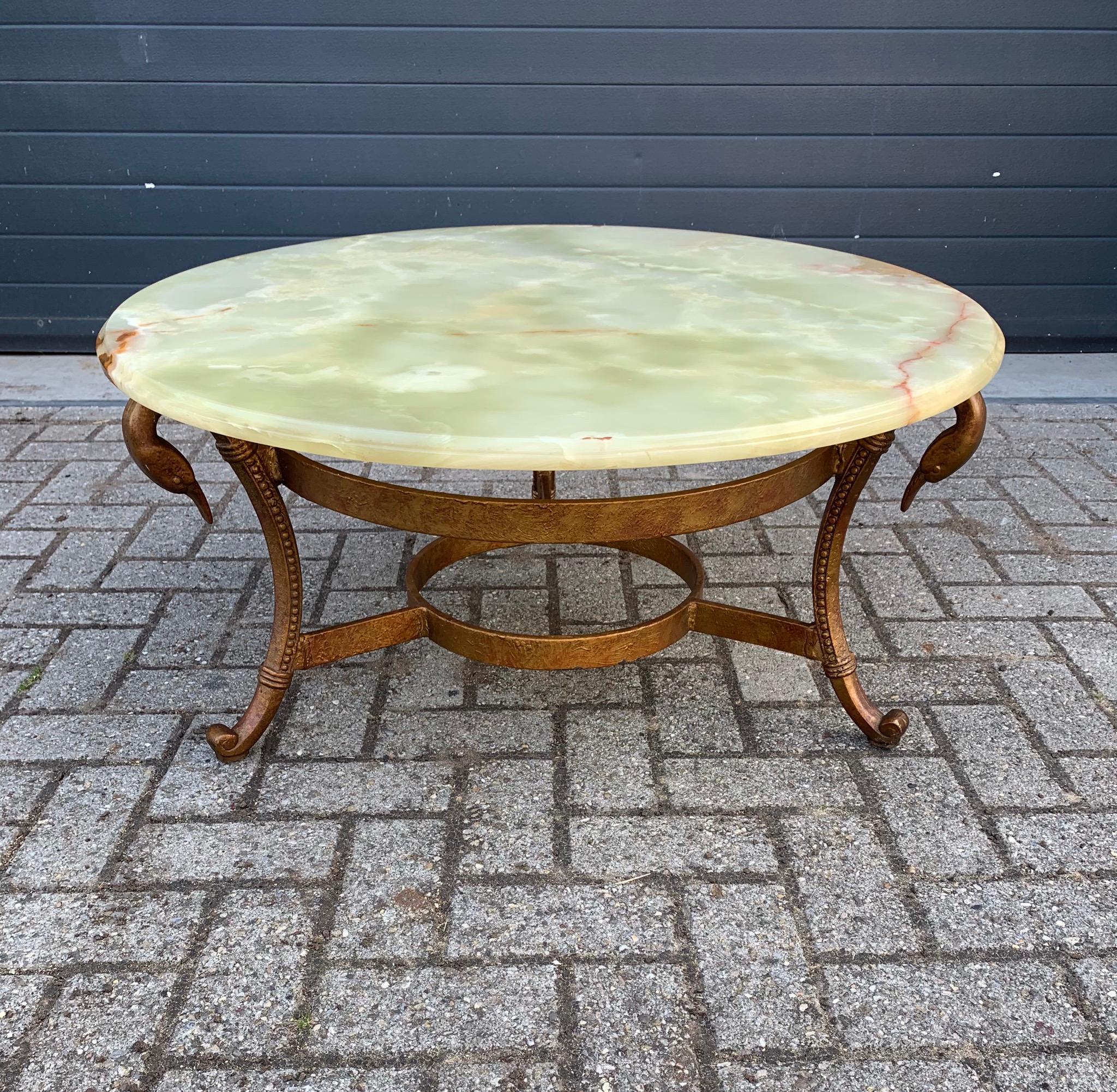 Midcentury Empire Revival Coffee Table with Onyx Top and Stylish Swan Sculptures For Sale 5