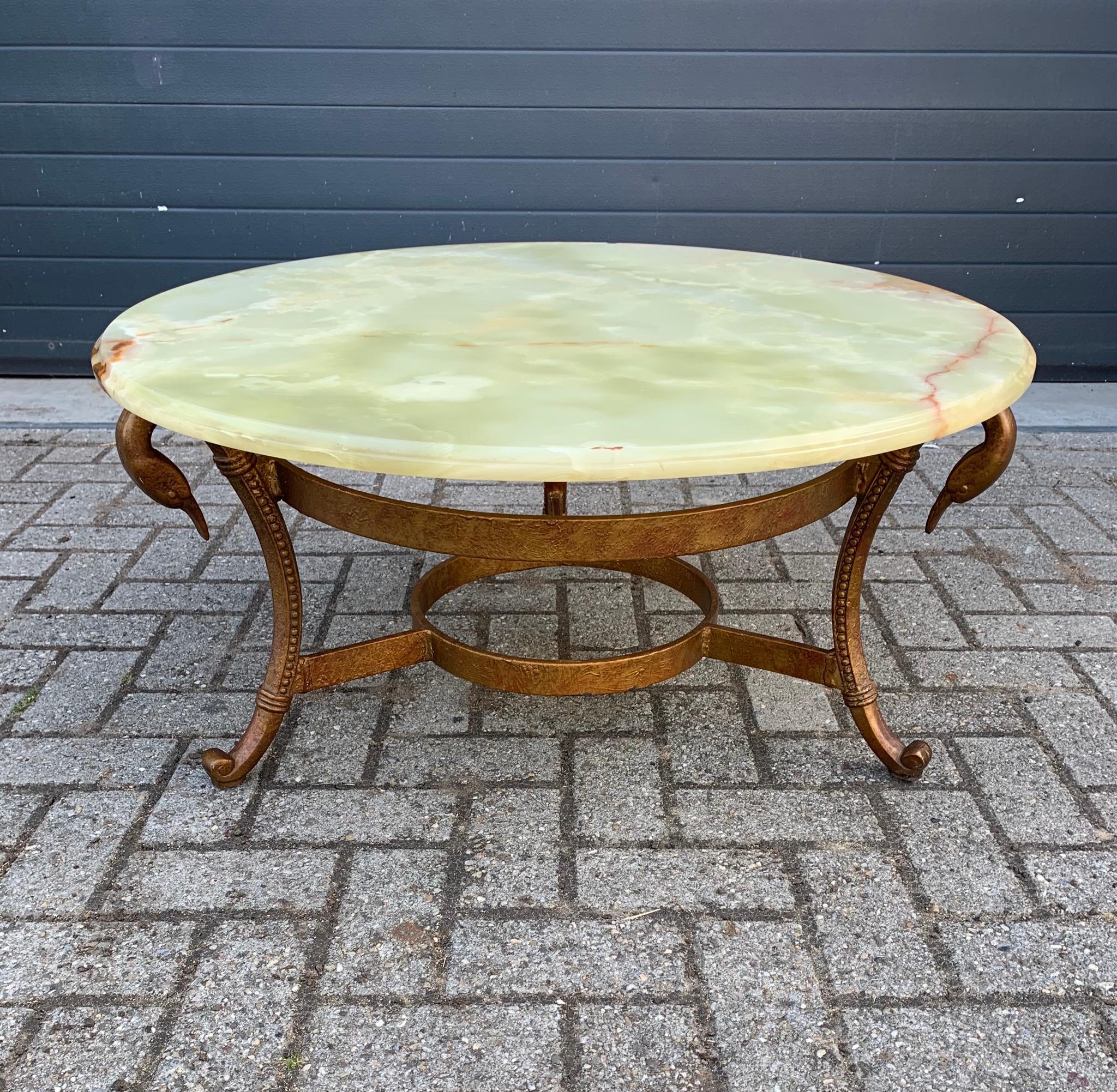 Midcentury Empire Revival Coffee Table with Onyx Top and Stylish Swan Sculptures For Sale 8