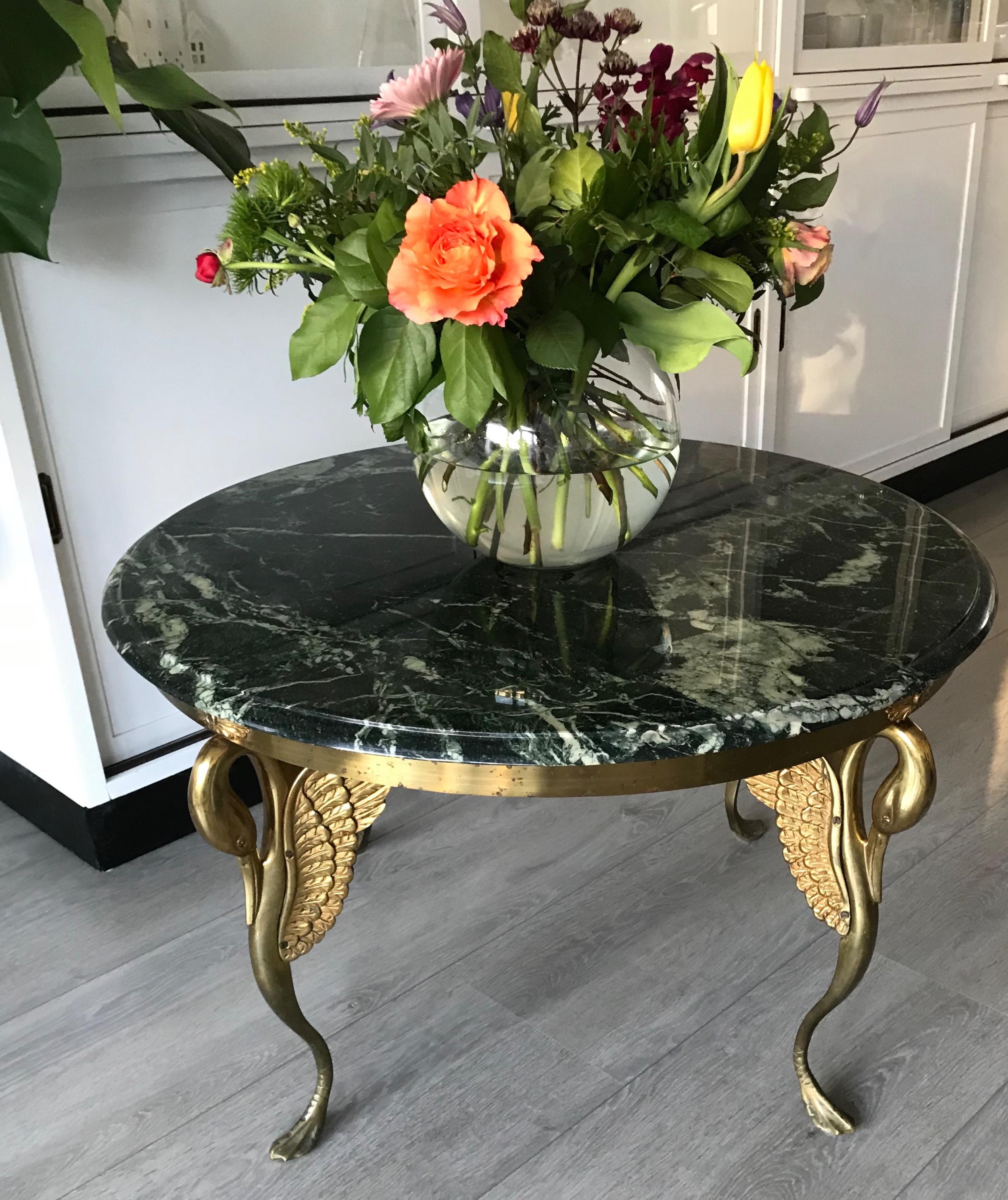 Midcentury Empire Style Coffee Table with Marble Top and Bronze Swan Sculptures 3