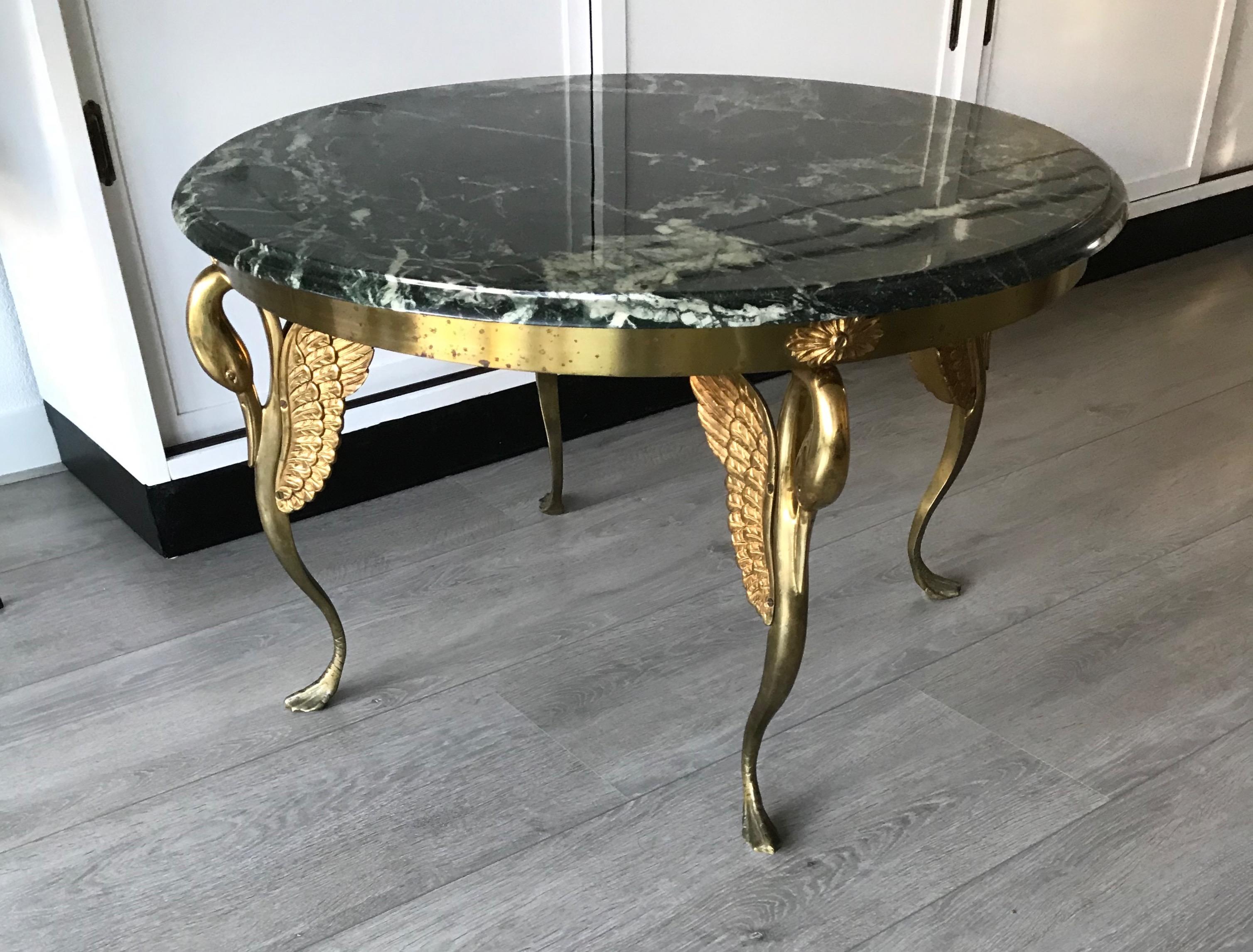 Midcentury Empire Style Coffee Table with Marble Top and Bronze Swan Sculptures 4