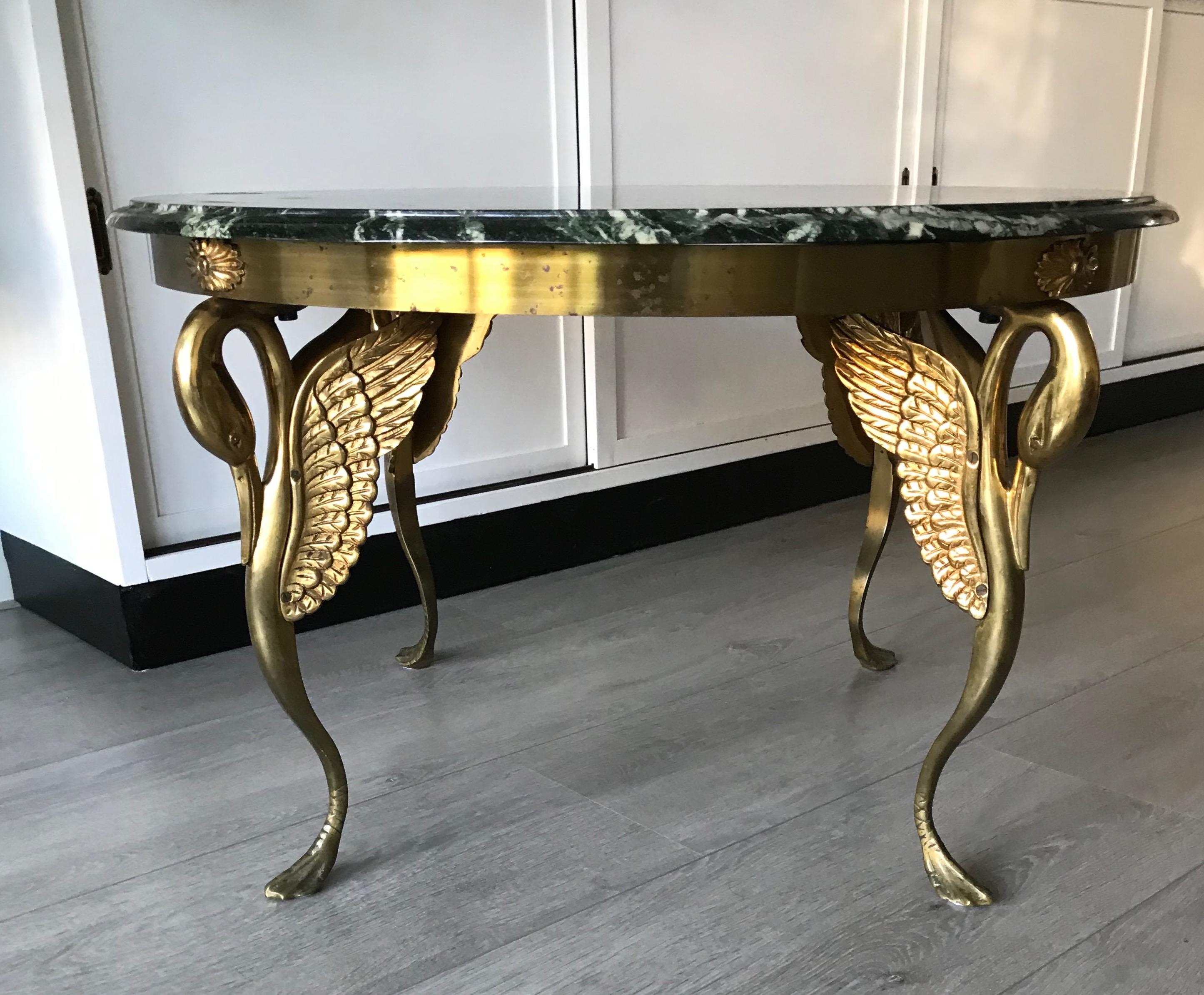 Midcentury Empire Style Coffee Table with Marble Top and Bronze Swan Sculptures 7