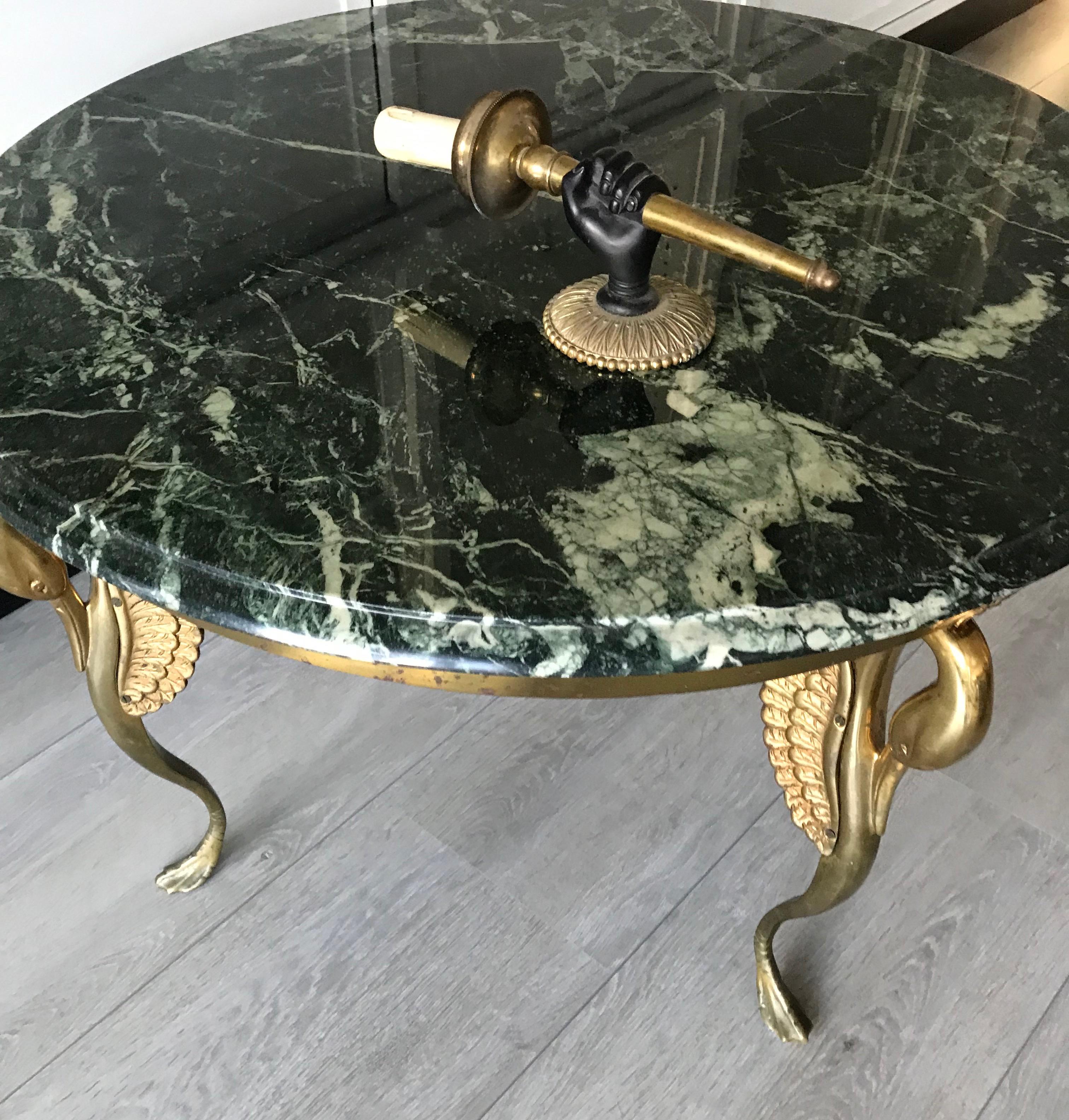 Midcentury Empire Style Coffee Table with Marble Top and Bronze Swan Sculptures 8