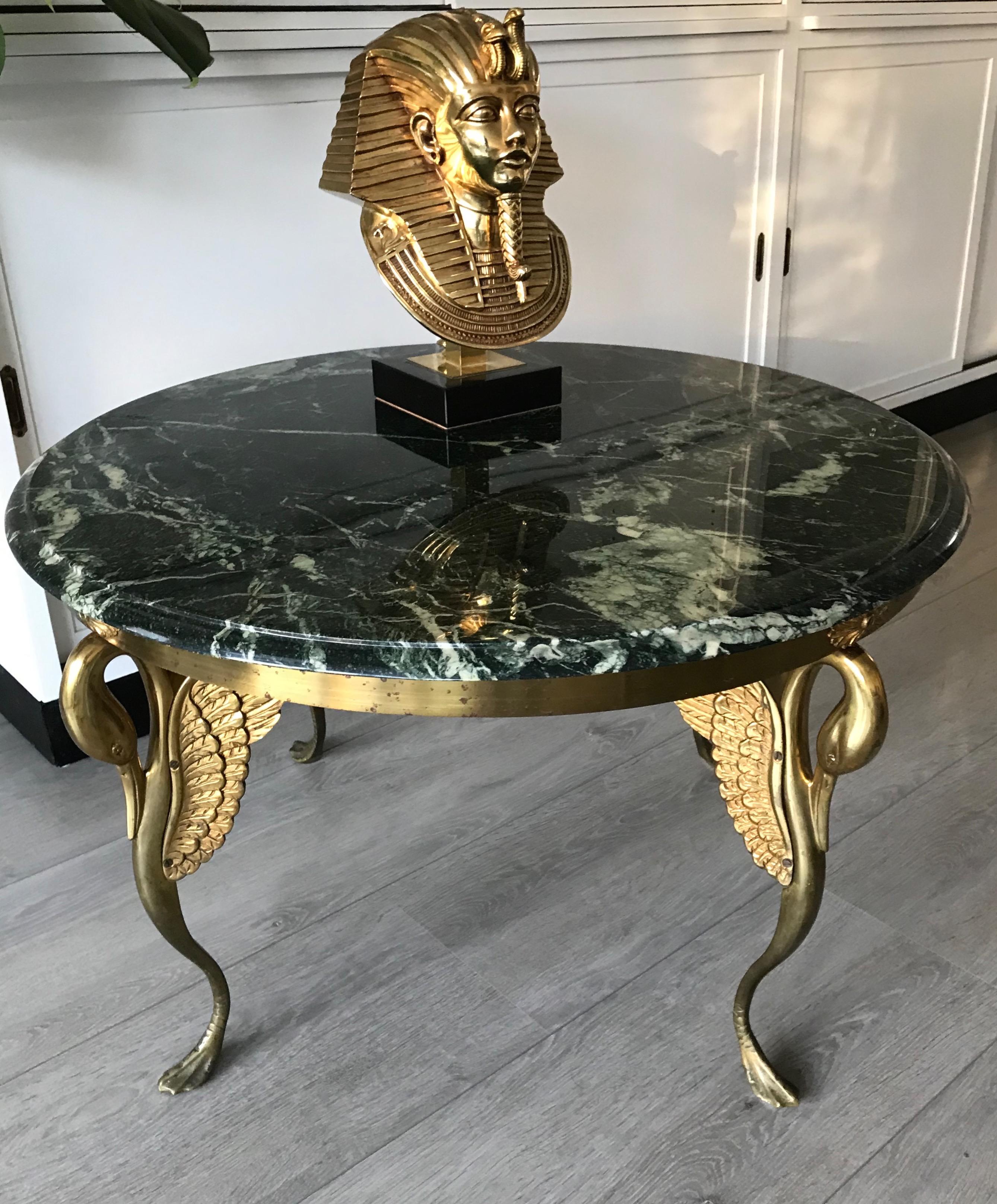 Midcentury Empire Style Coffee Table with Marble Top and Bronze Swan Sculptures 9
