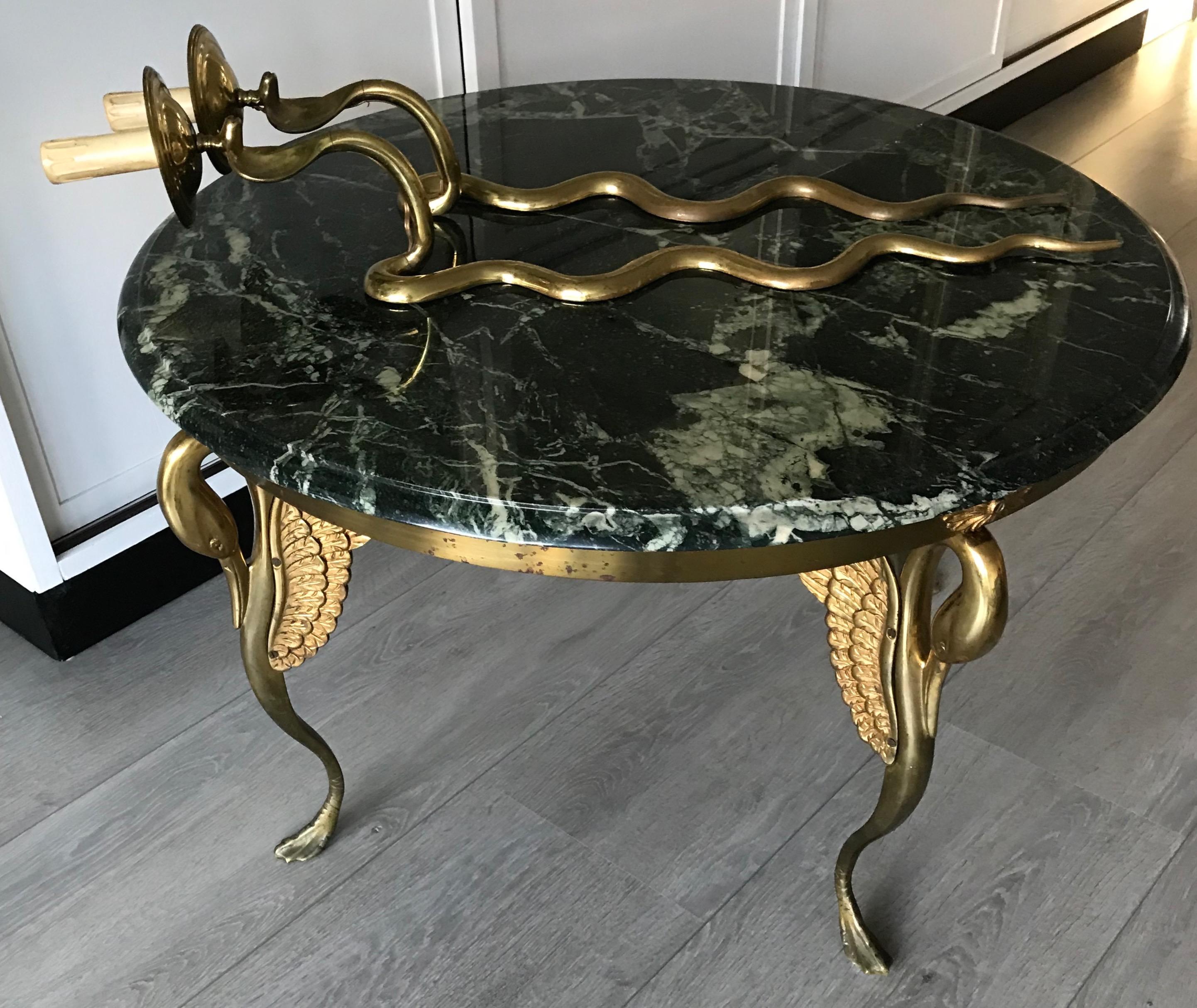 Midcentury Empire Style Coffee Table with Marble Top and Bronze Swan Sculptures 11