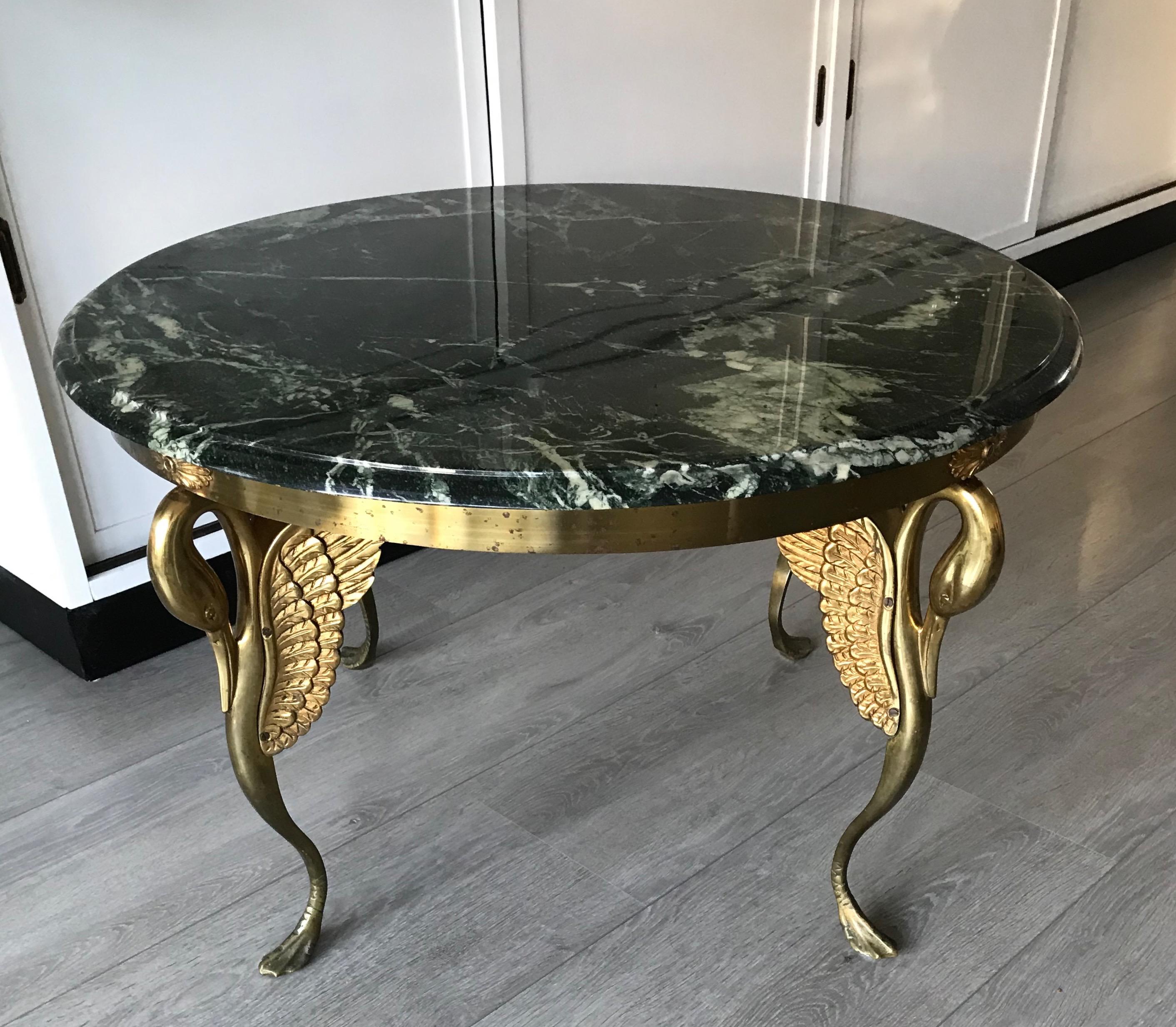 Midcentury Empire Style Coffee Table with Marble Top and Bronze Swan Sculptures 12
