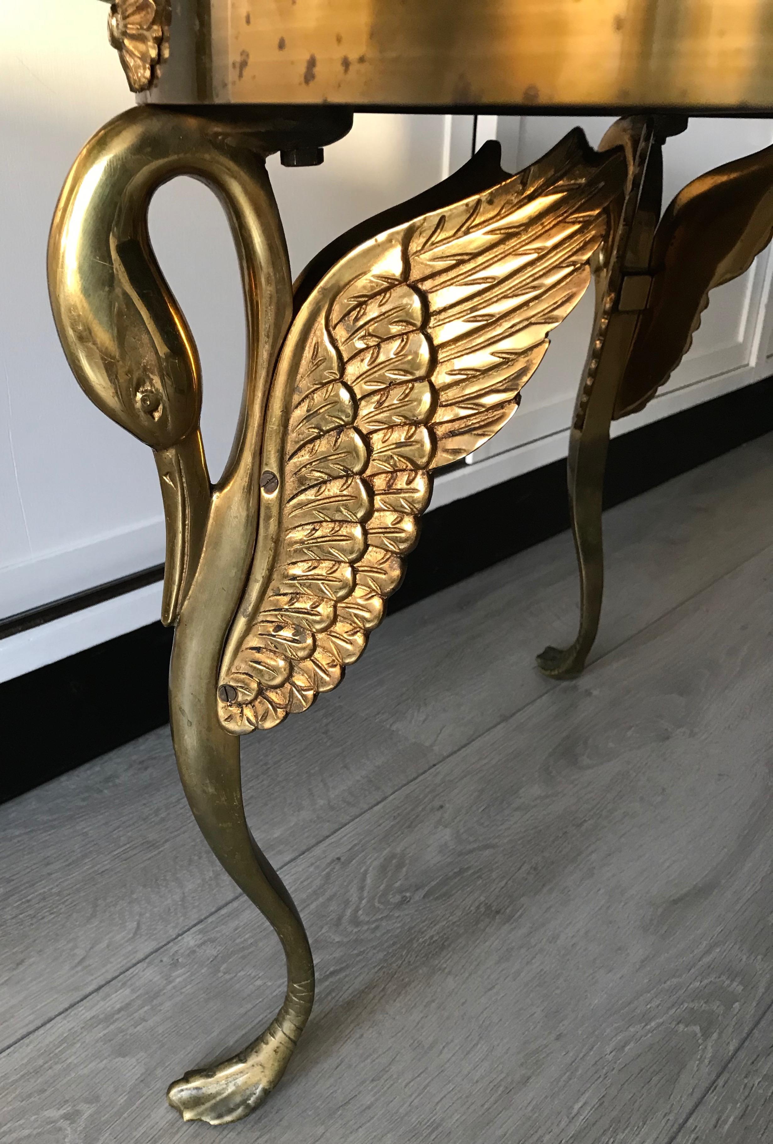 French Midcentury Empire Style Coffee Table with Marble Top and Bronze Swan Sculptures