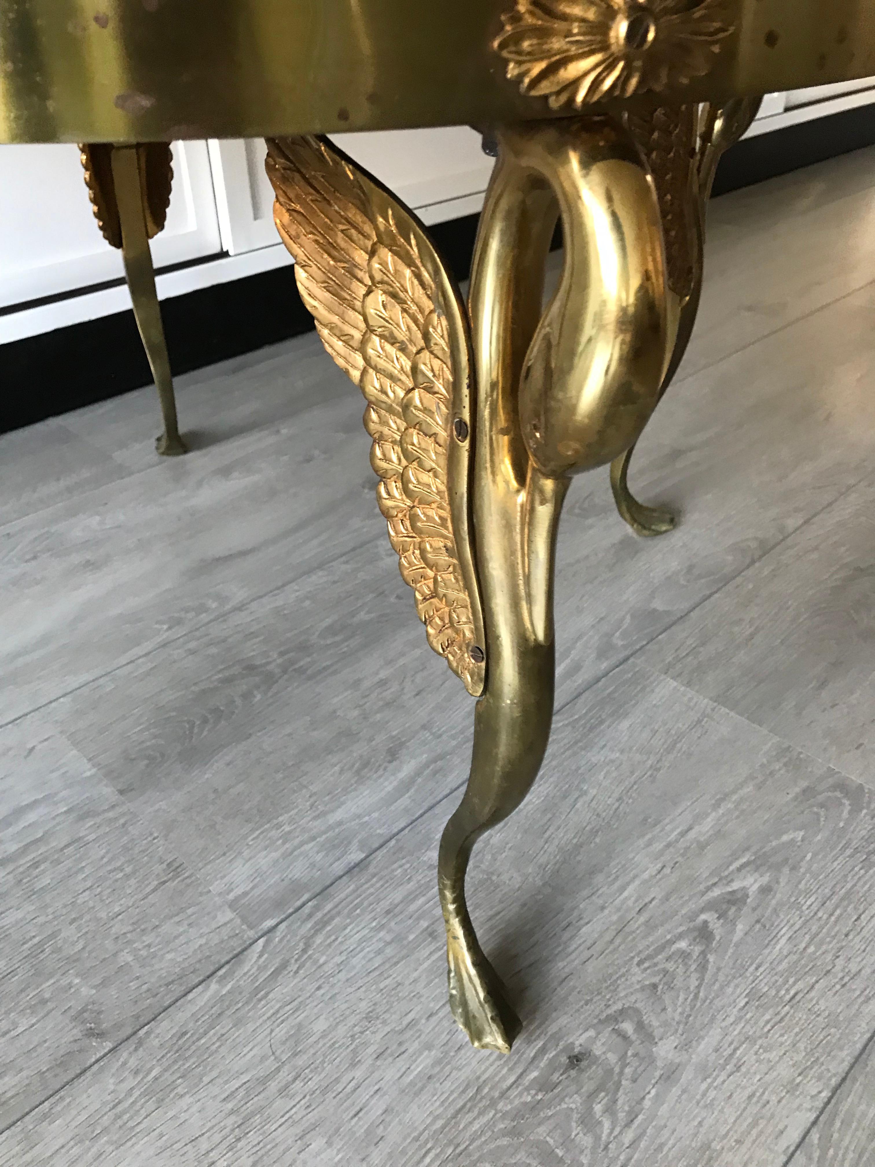 Cast Midcentury Empire Style Coffee Table with Marble Top and Bronze Swan Sculptures