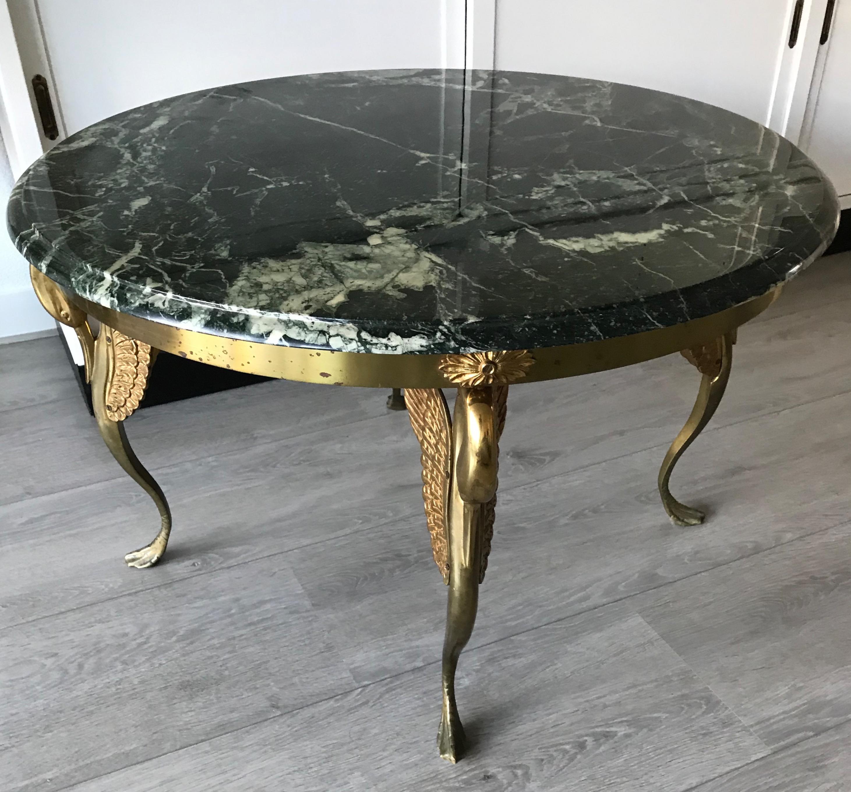 Midcentury Empire Style Coffee Table with Marble Top and Bronze Swan Sculptures 2