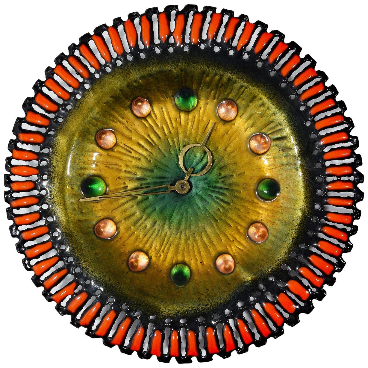 Midcentury Enamel Wall Clock by Franco Bastianelli for Laurana Rame d´Arte 1960s For Sale