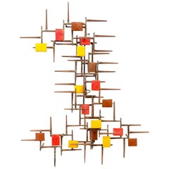 Midcentury Enameled Metal and Nail Wall Sculpture, Syd Godfrey