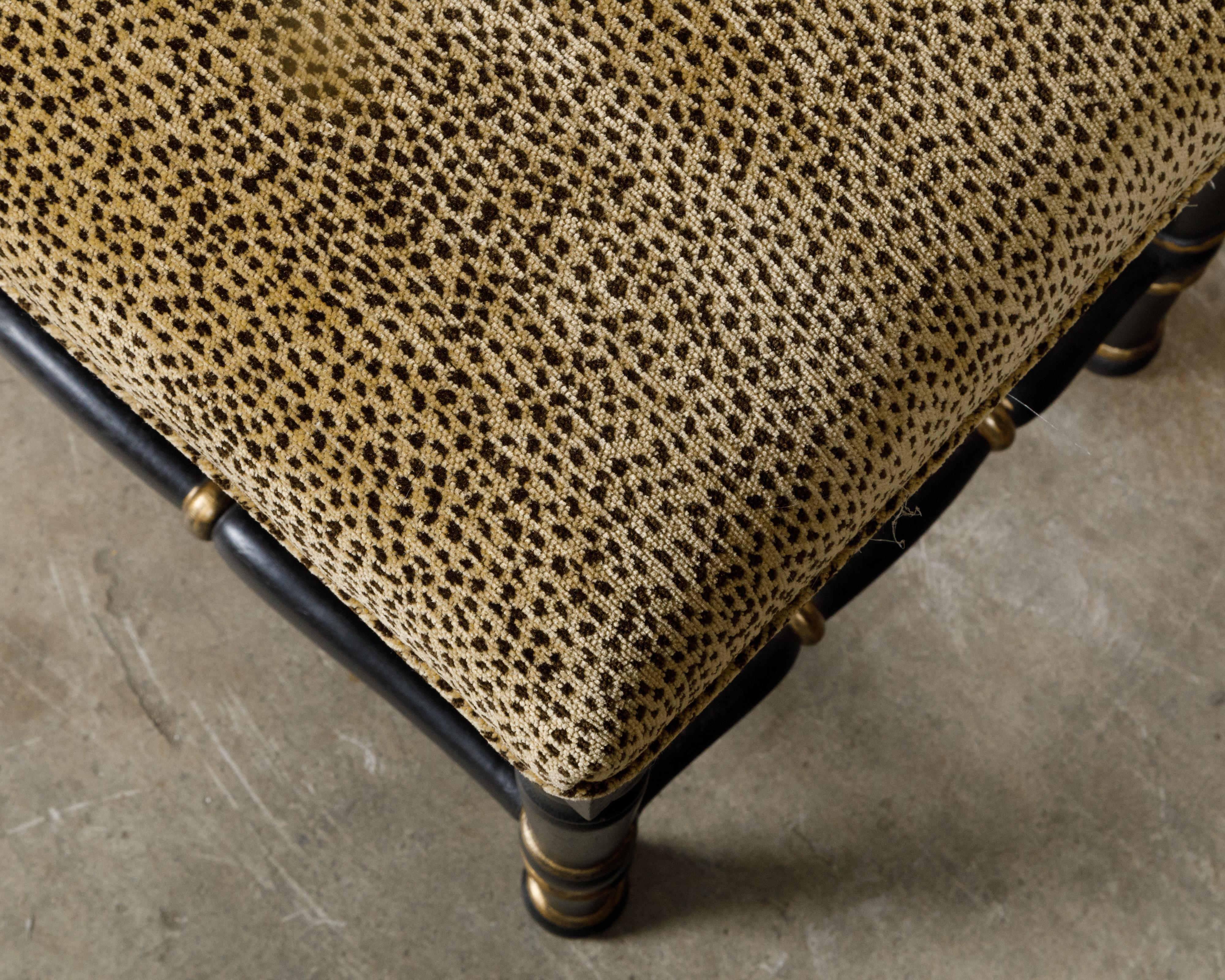 Midcentury English Black and Gold Ebonized Stool with Leopard Upholstery 6
