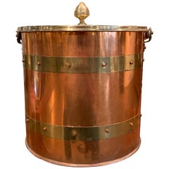 Midcentury English Brass Bucket or Cache Pot with Lid and Inside Liner
