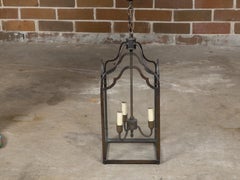 Midcentury English Bronze Three-Light Lantern with Glass Panels, USA Wired