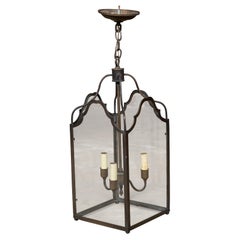 Midcentury English Bronze Three-Light Lantern with Glass Panels, USA Wired