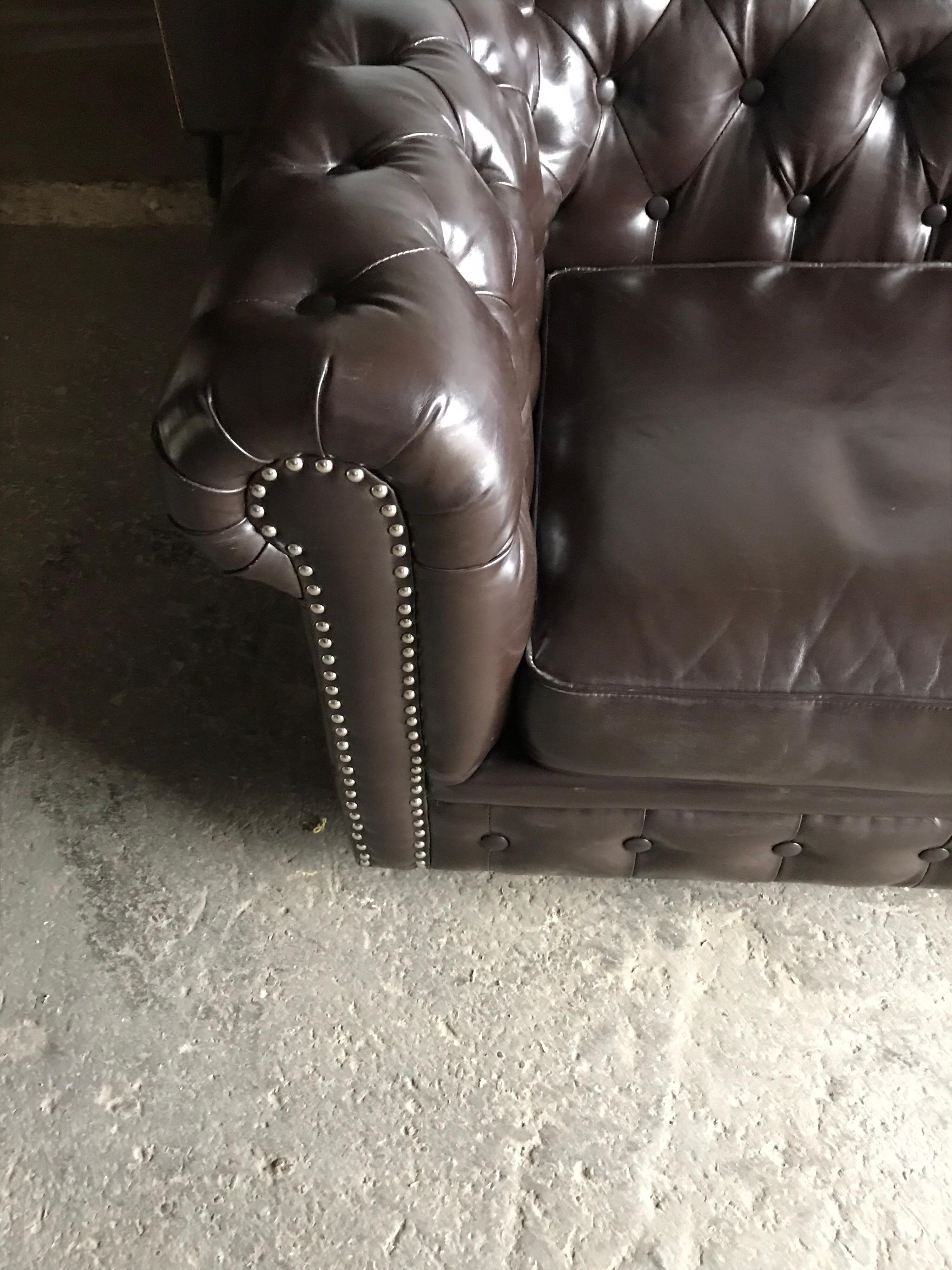 Midcentury English Brown Chesterfield Sofa For Sale 4
