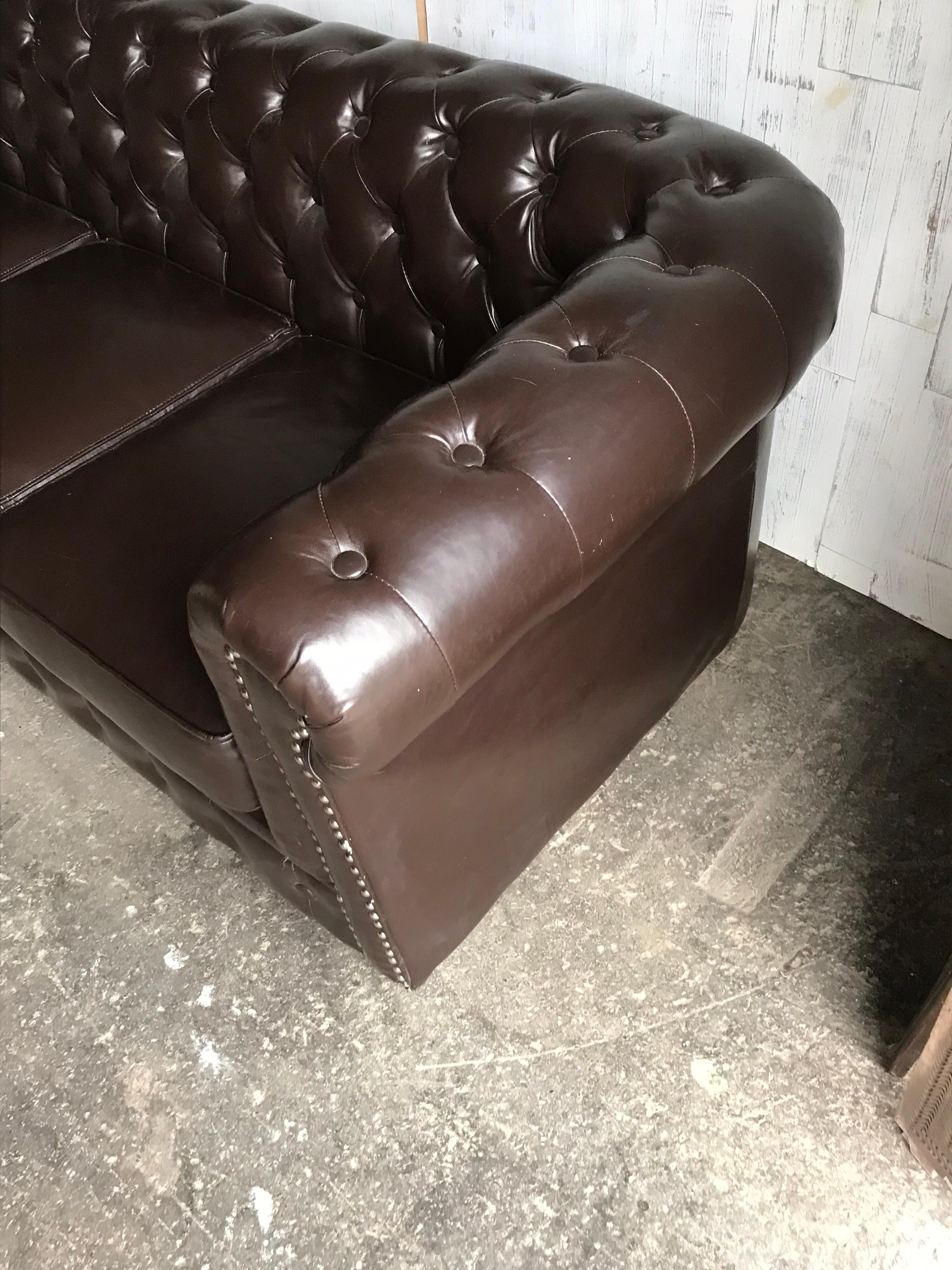 Midcentury English Brown Chesterfield Sofa For Sale 2