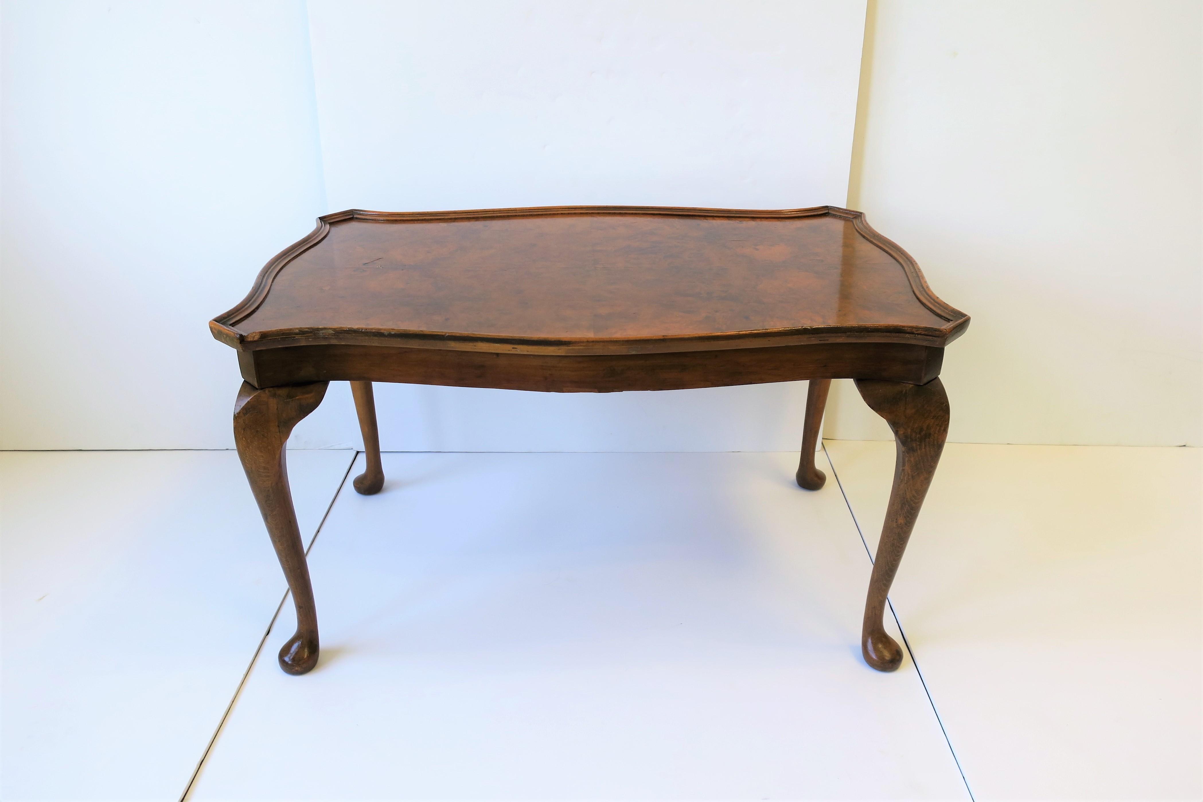 Veneer Midcentury English Burl Wood Coffee Table