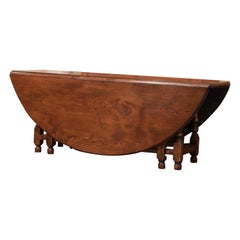 Antique Midcentury English Carved Chestnut Eight Gate-Leg Drop-Leaf Oval Table