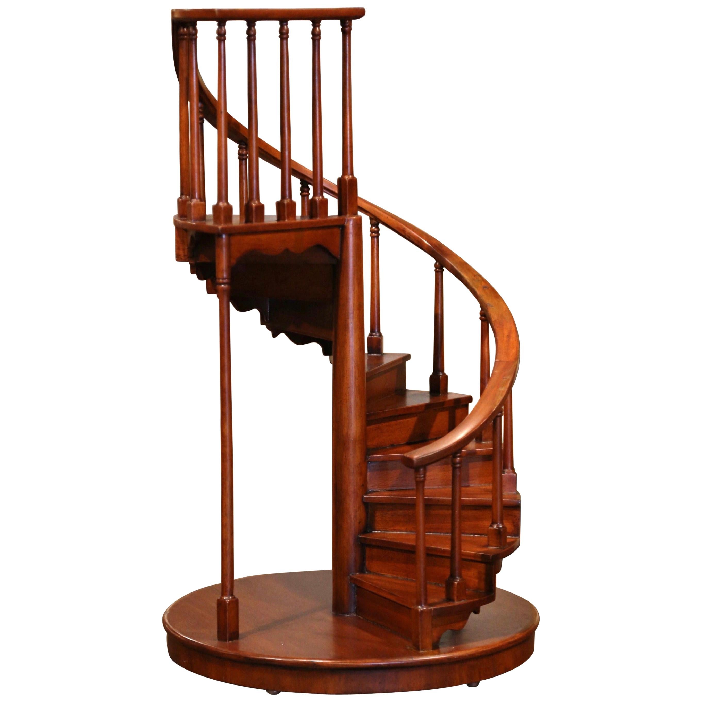 Midcentury English Carved Mahogany Miniature Circular Stair Model