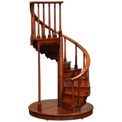 Vintage Midcentury English Carved Mahogany Miniature Circular Stair Model
