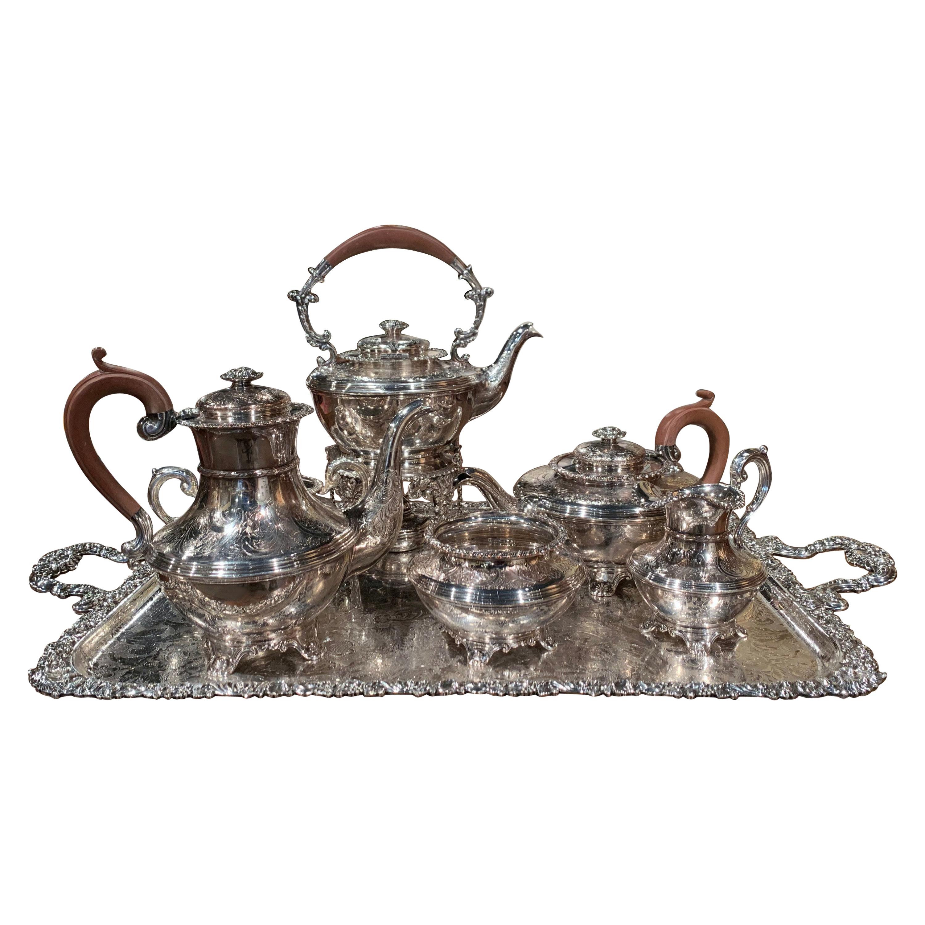 Midcentury English Copper Silver Plated Tea Set And Tray Stamped Barker Ellis For Sale At 1stdibs