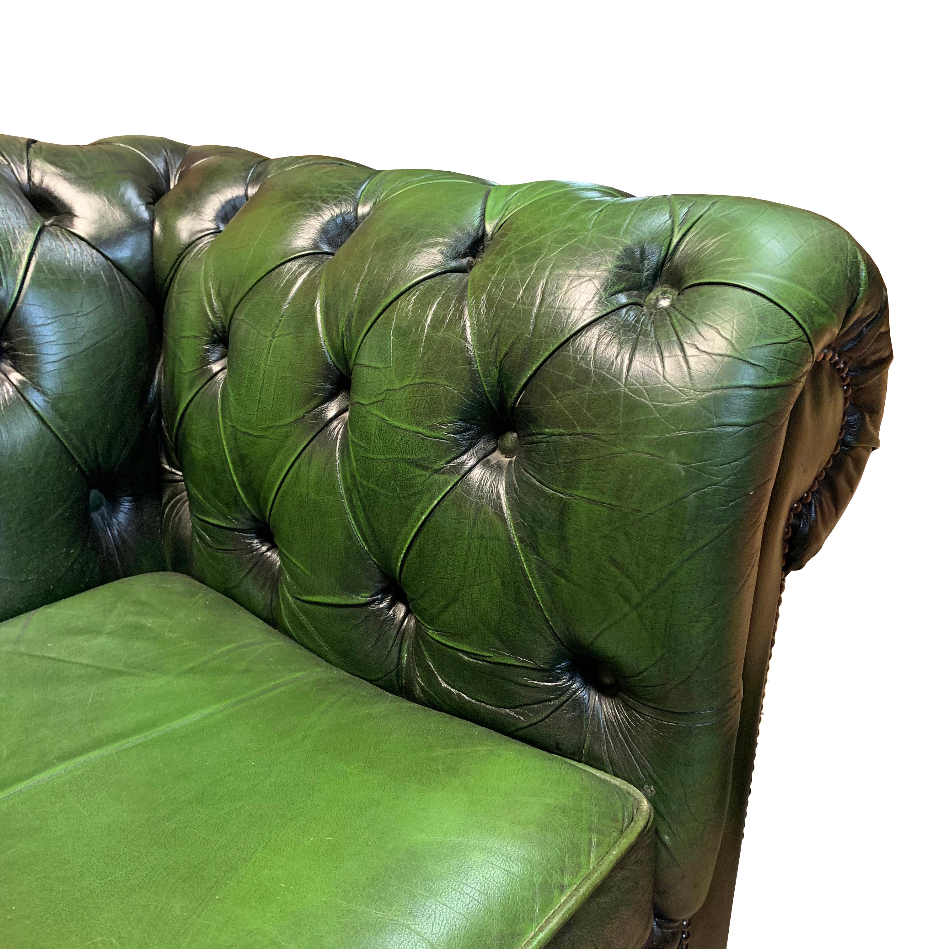 Midcentury English Emerald Green Chesterfield Sofa 1