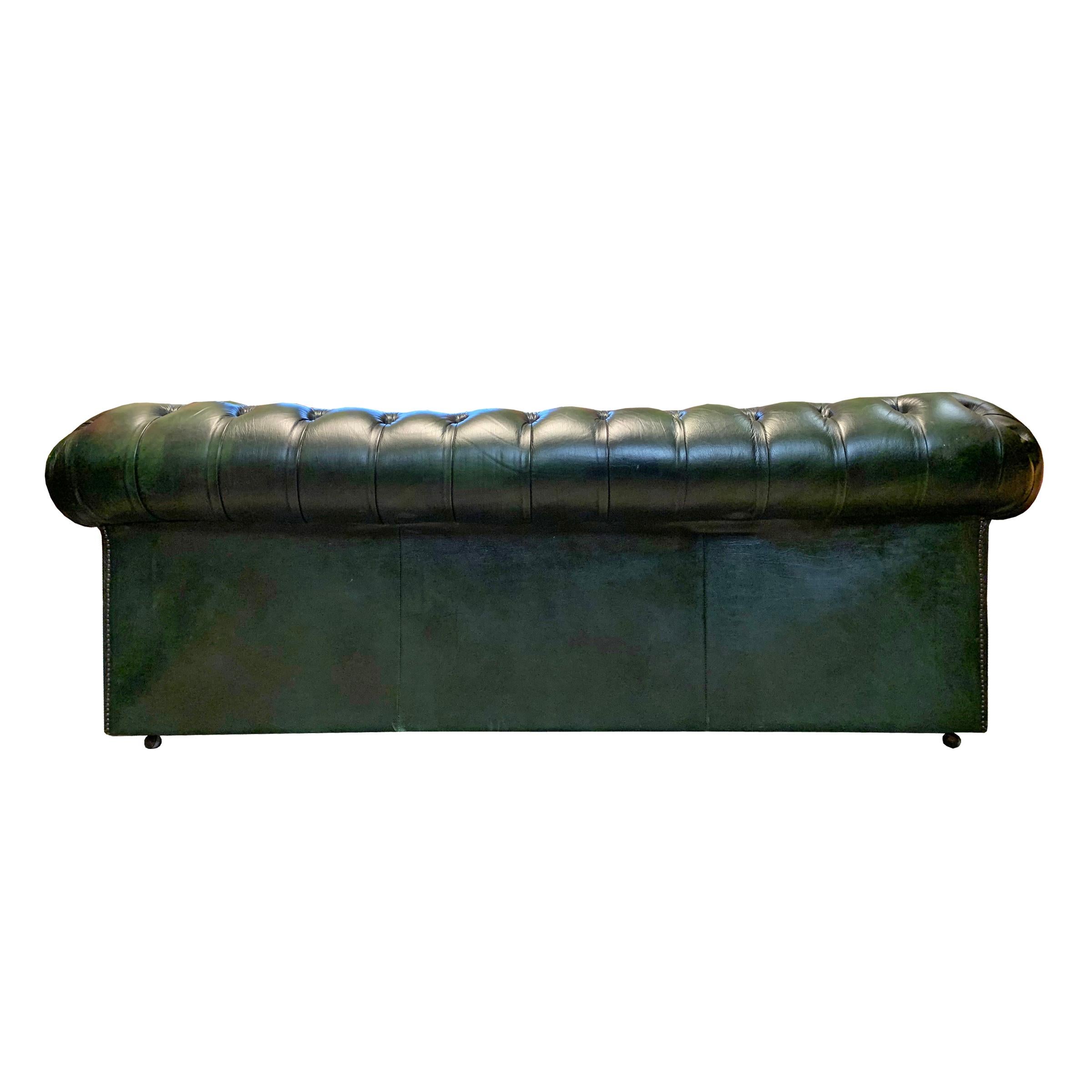 Mid-Century Modern Midcentury English Emerald Green Chesterfield Sofa