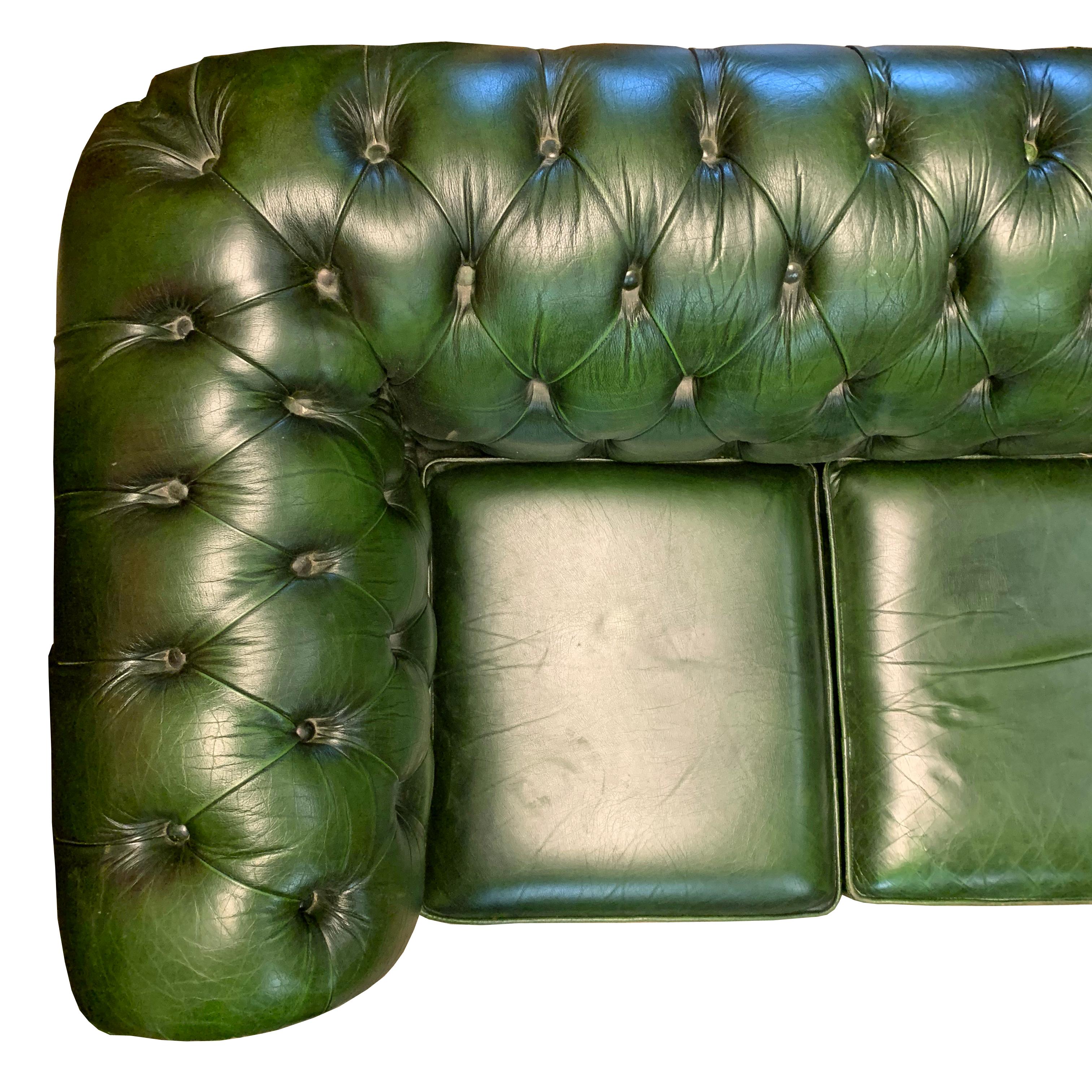 20th Century Midcentury English Emerald Green Chesterfield Sofa