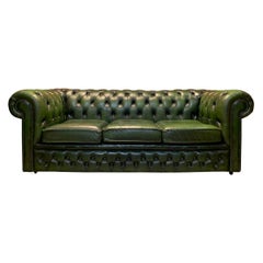 Midcentury English Emerald Green Chesterfield Sofa