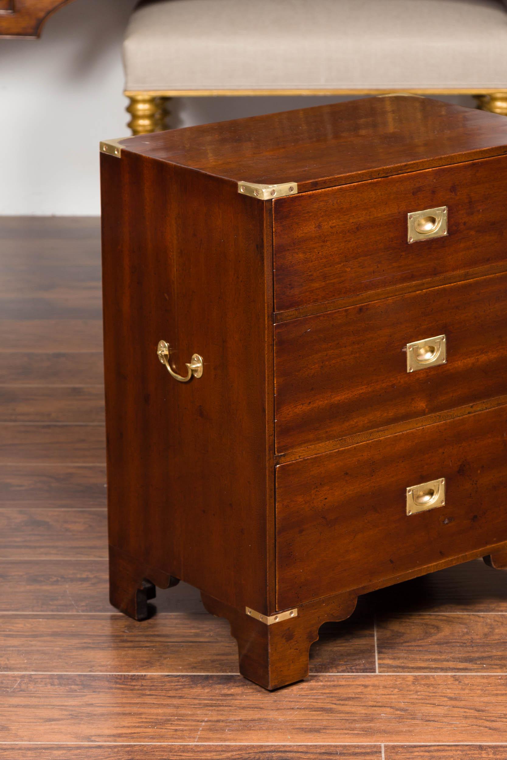 Midcentury English Mahogany Campaign Chest with Brass Hardware and Bracket Feet 6